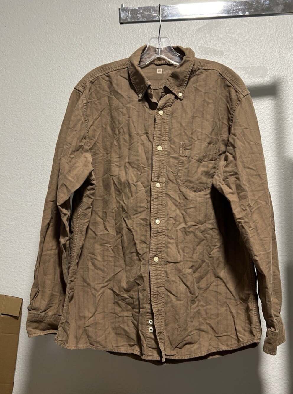 GAP Men’s L Classic Fit Striped Brown Long Sleeve Collared Button-Up